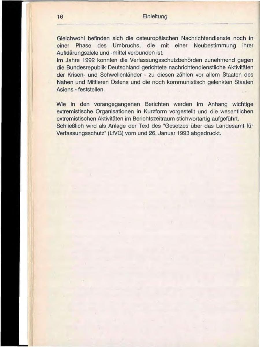 Seite 16 des Verfassungsschutzbericht 1992 Berlin