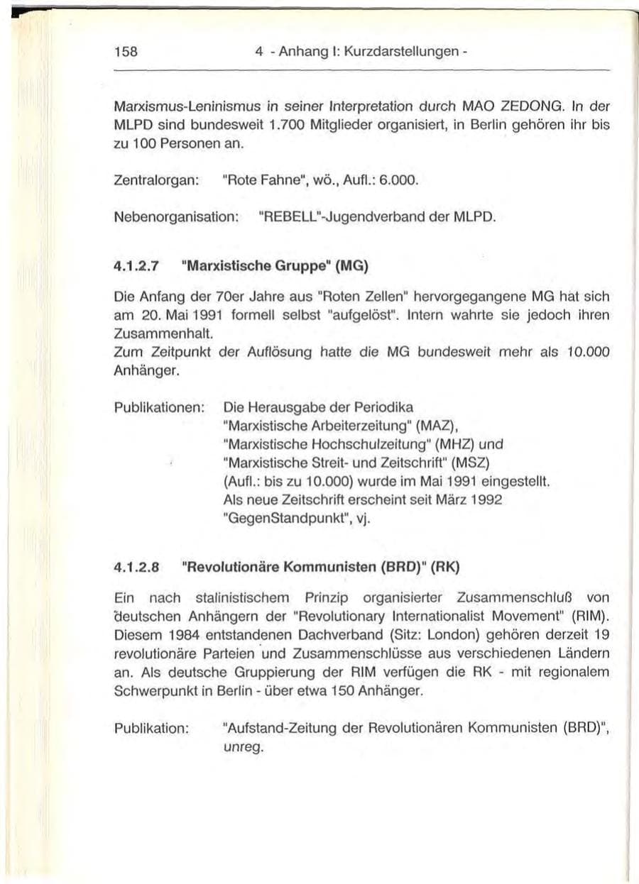 Seite 158 des Verfassungsschutzbericht 1992 Berlin