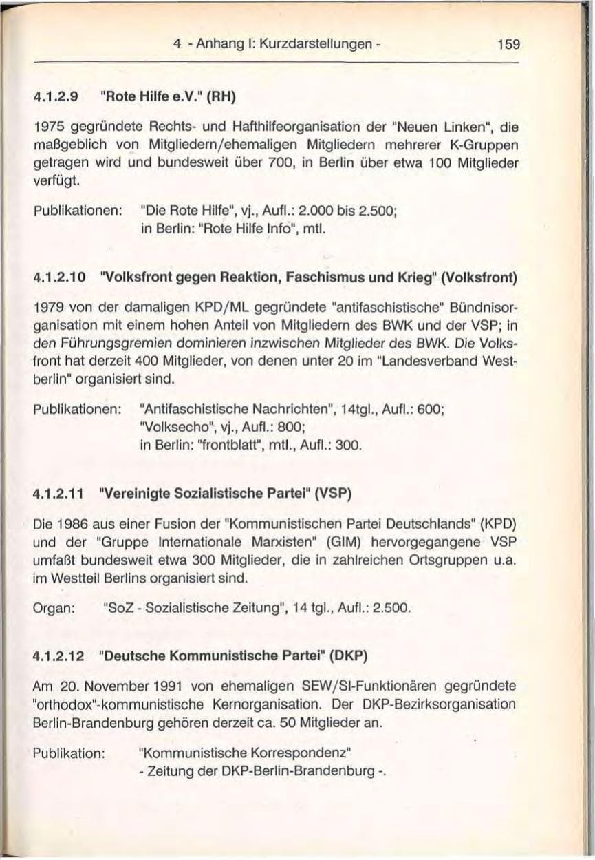 Seite 159 des Verfassungsschutzbericht 1992 Berlin