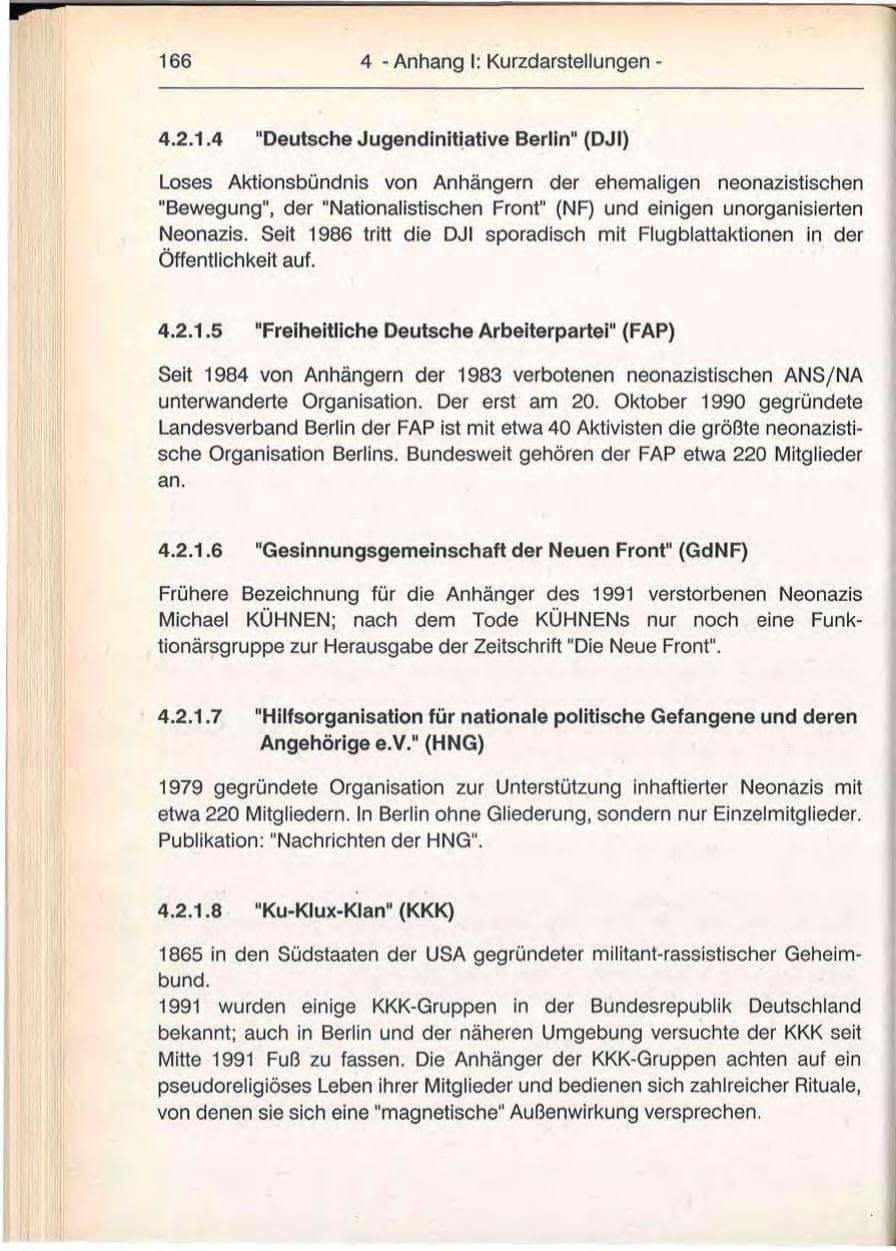 Seite 166 des Verfassungsschutzbericht 1992 Berlin