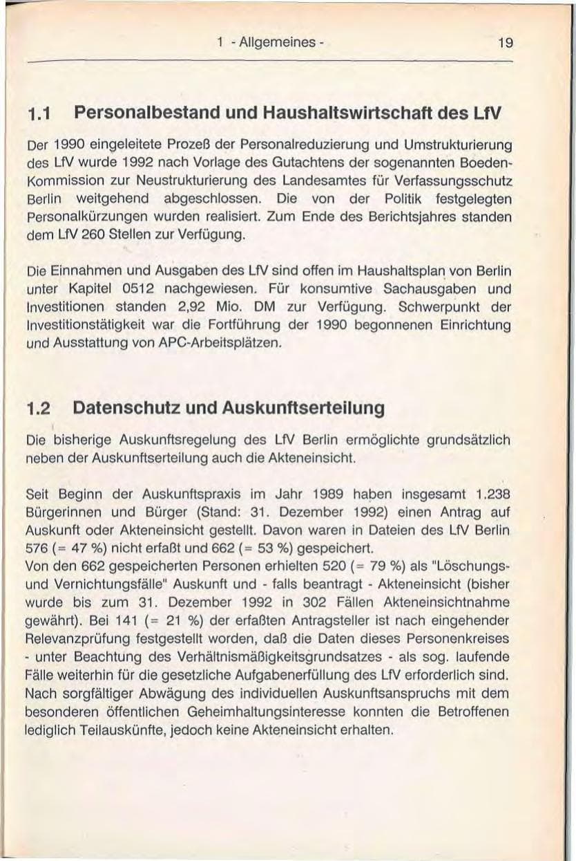 Seite 19 des Verfassungsschutzbericht 1992 Berlin