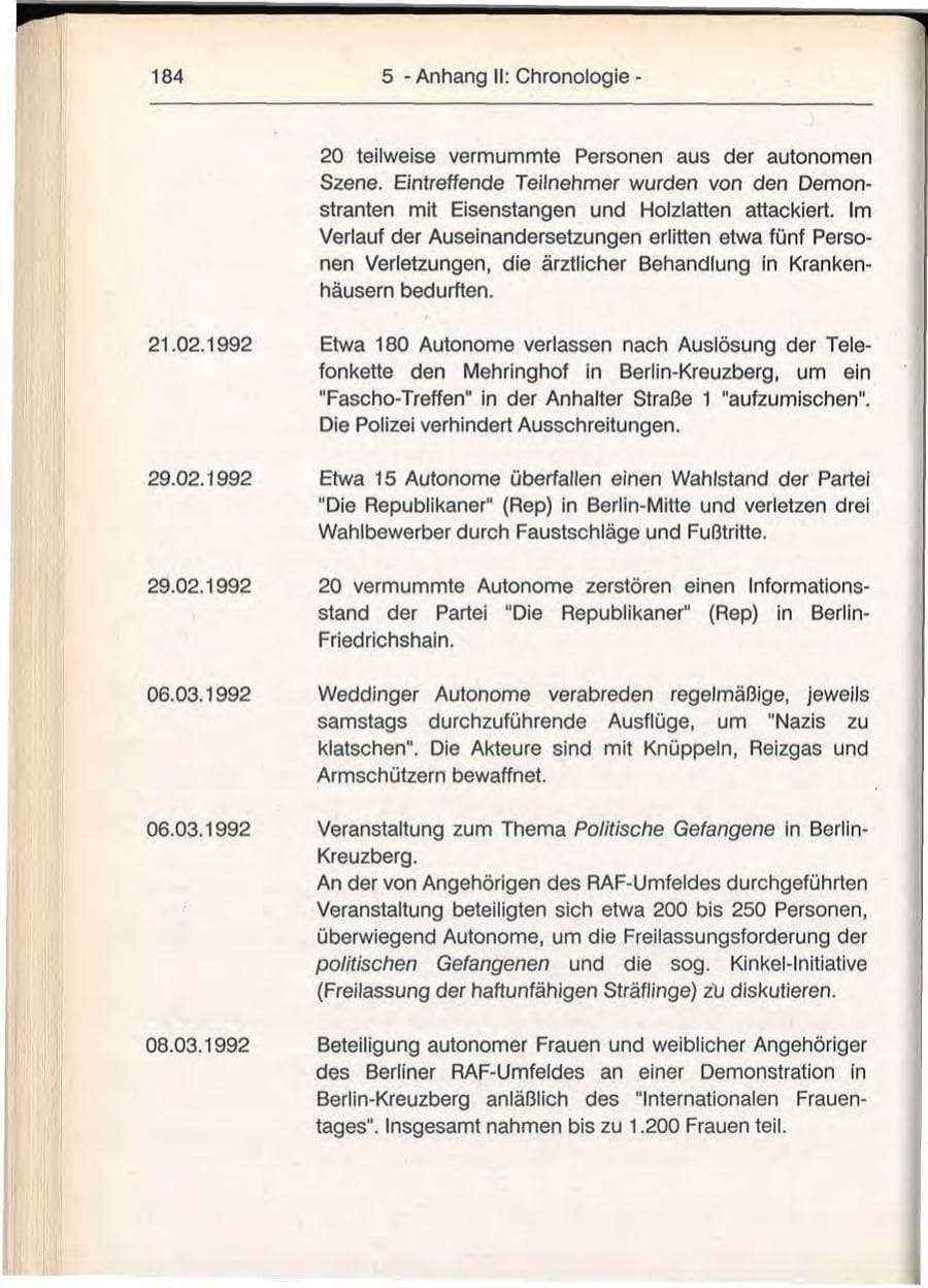 Seite 184 des Verfassungsschutzbericht 1992 Berlin