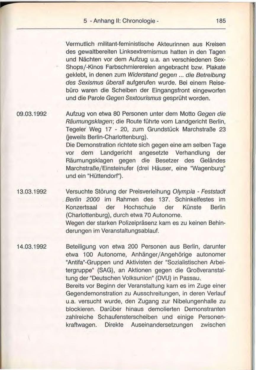 Seite 185 des Verfassungsschutzbericht 1992 Berlin