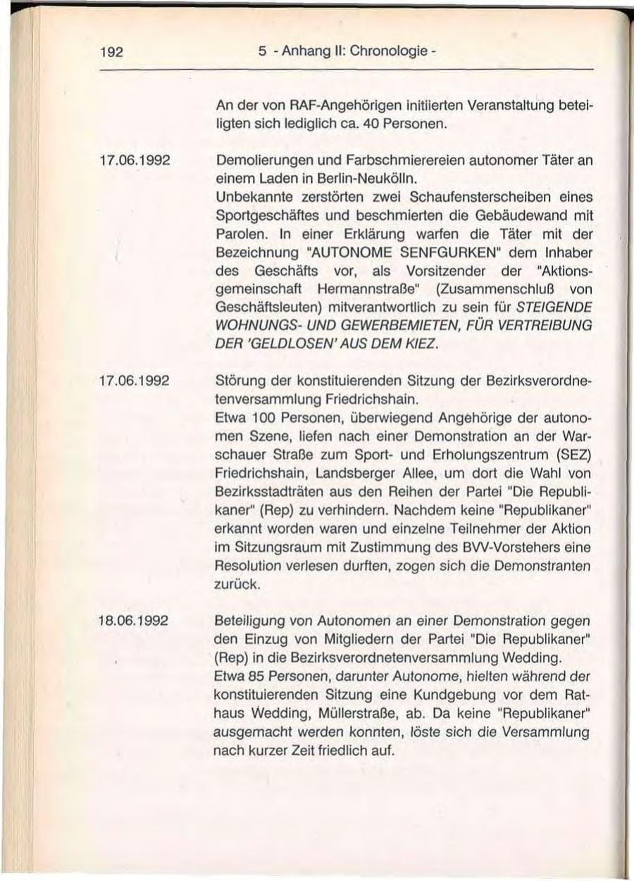 Seite 192 des Verfassungsschutzbericht 1992 Berlin