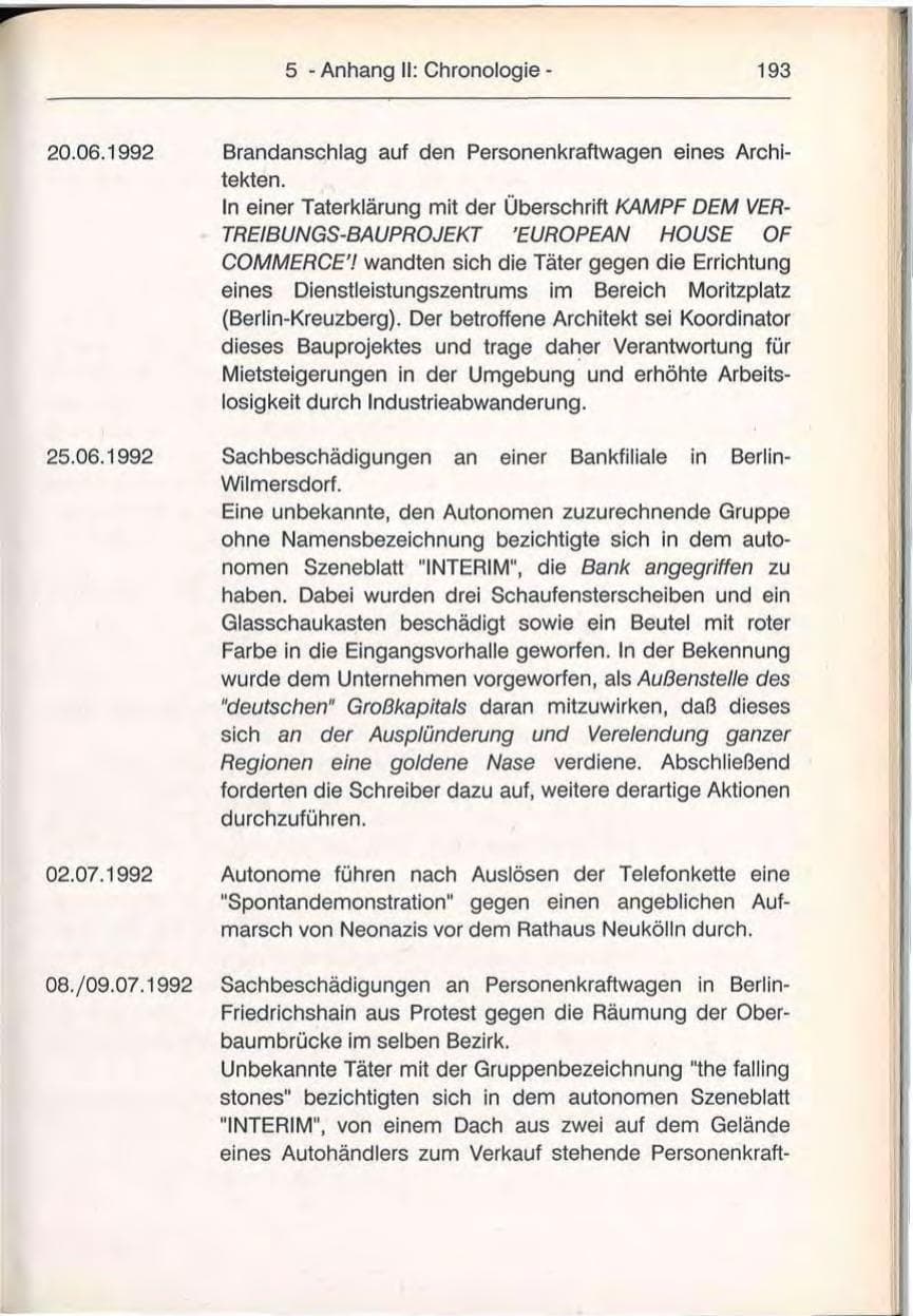 Seite 193 des Verfassungsschutzbericht 1992 Berlin