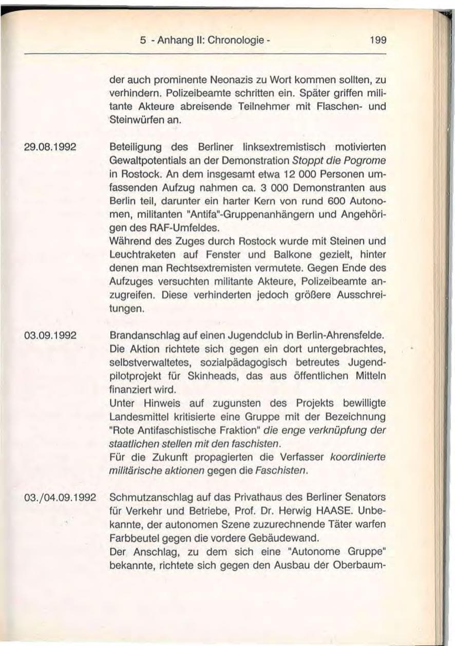 Seite 199 des Verfassungsschutzbericht 1992 Berlin