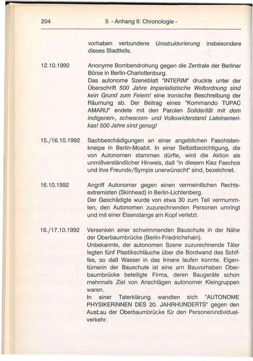 Seite 204 des Verfassungsschutzbericht 1992 Berlin