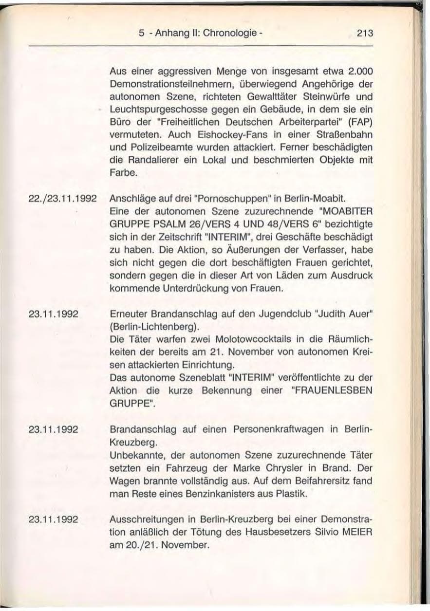 Seite 213 des Verfassungsschutzbericht 1992 Berlin