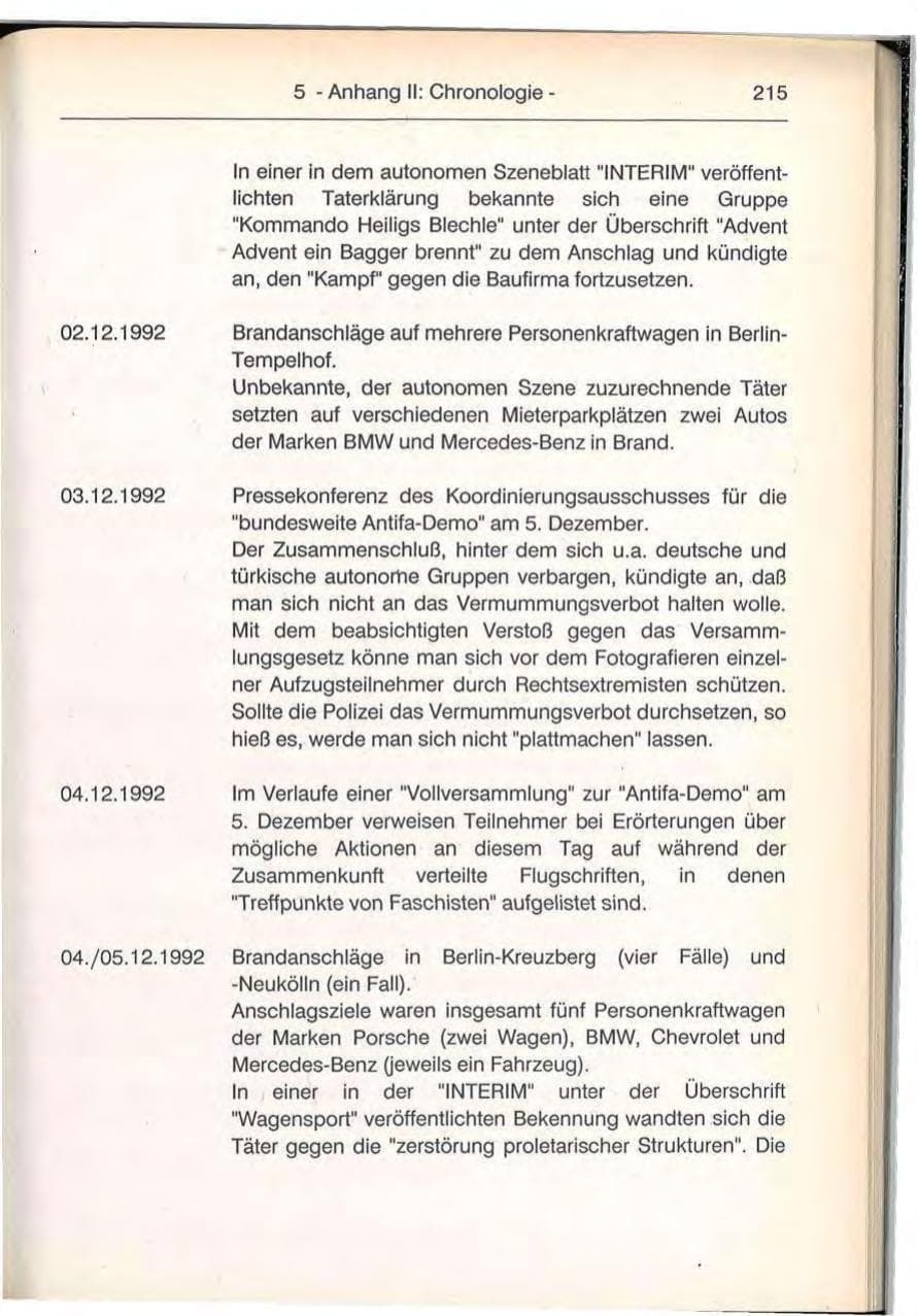 Seite 215 des Verfassungsschutzbericht 1992 Berlin