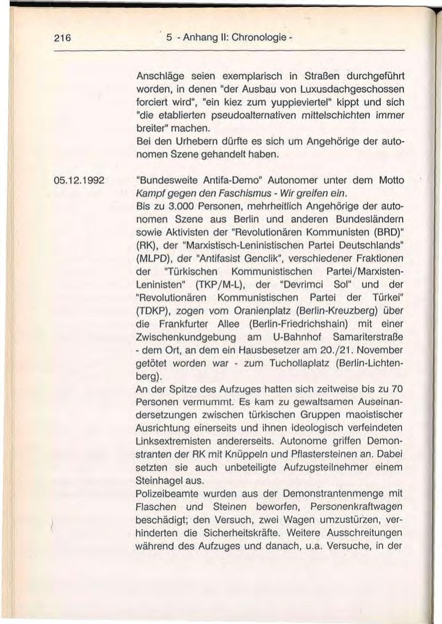 Seite 216 des Verfassungsschutzbericht 1992 Berlin