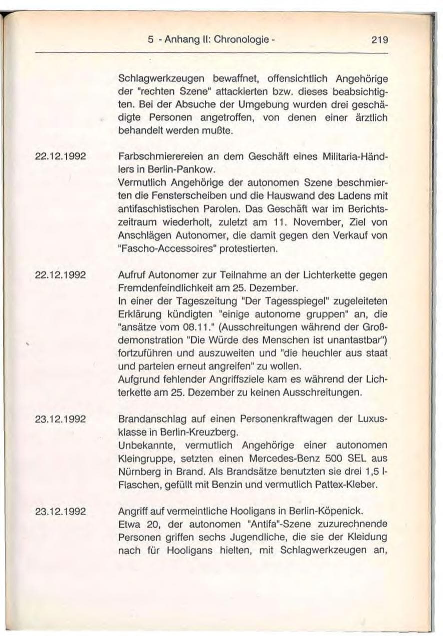 Seite 219 des Verfassungsschutzbericht 1992 Berlin