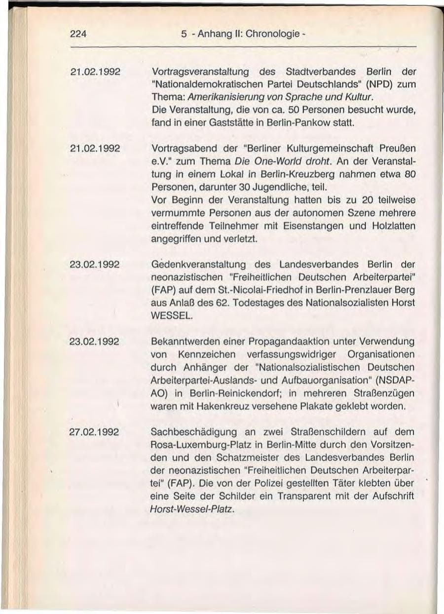Seite 224 des Verfassungsschutzbericht 1992 Berlin