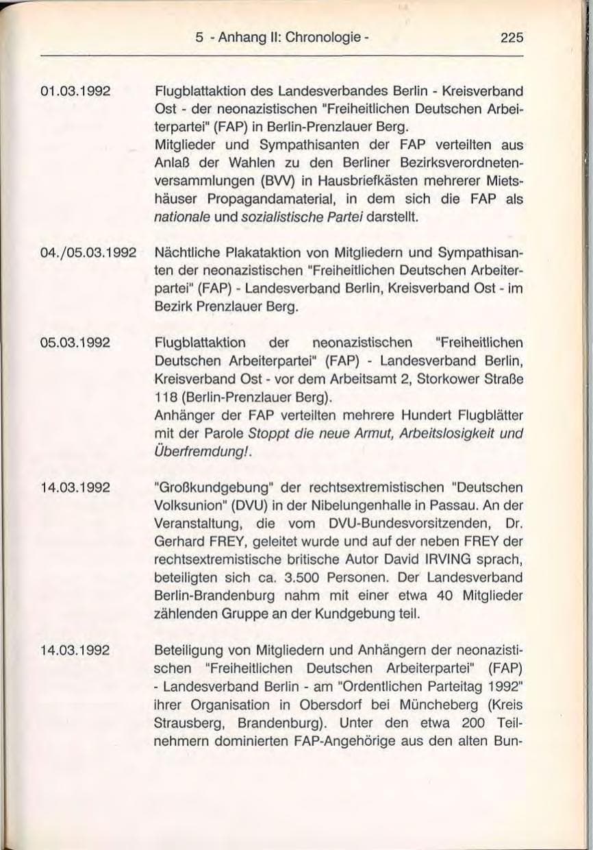 Seite 225 des Verfassungsschutzbericht 1992 Berlin
