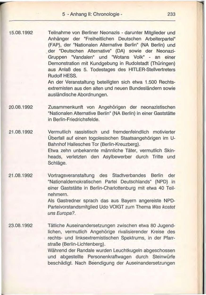 Seite 233 des Verfassungsschutzbericht 1992 Berlin