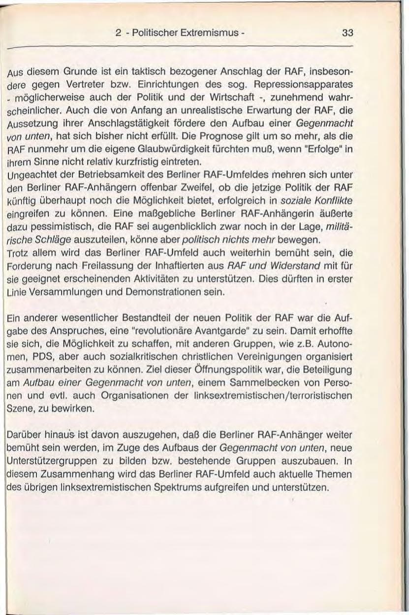 Seite 33 des Verfassungsschutzbericht 1992 Berlin