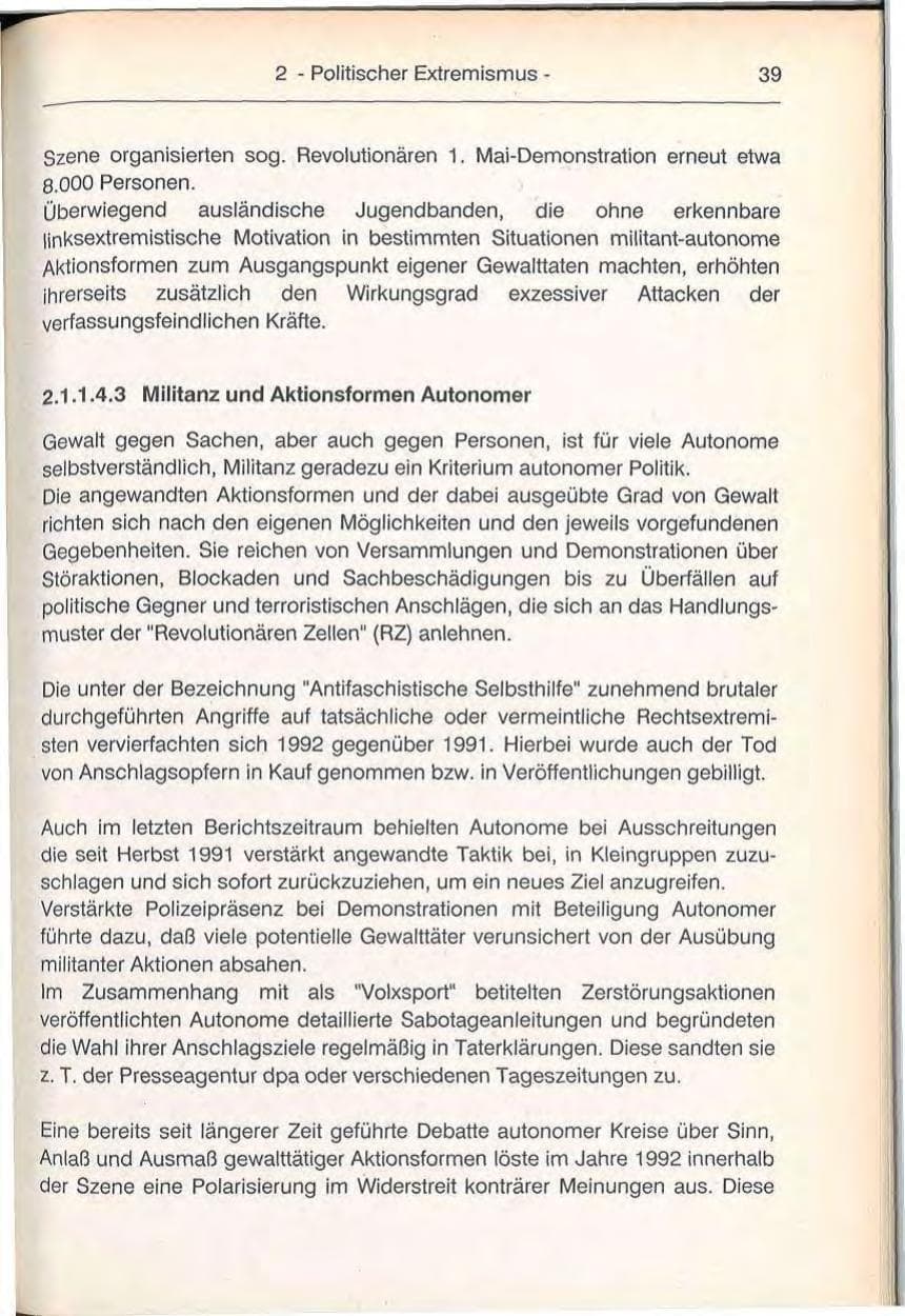 Seite 39 des Verfassungsschutzbericht 1992 Berlin