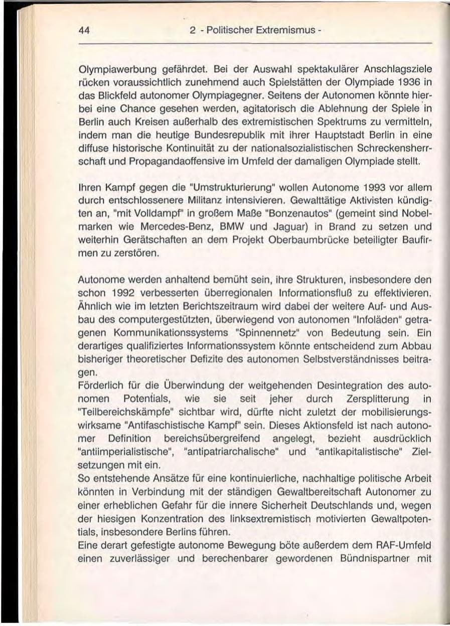 Seite 44 des Verfassungsschutzbericht 1992 Berlin