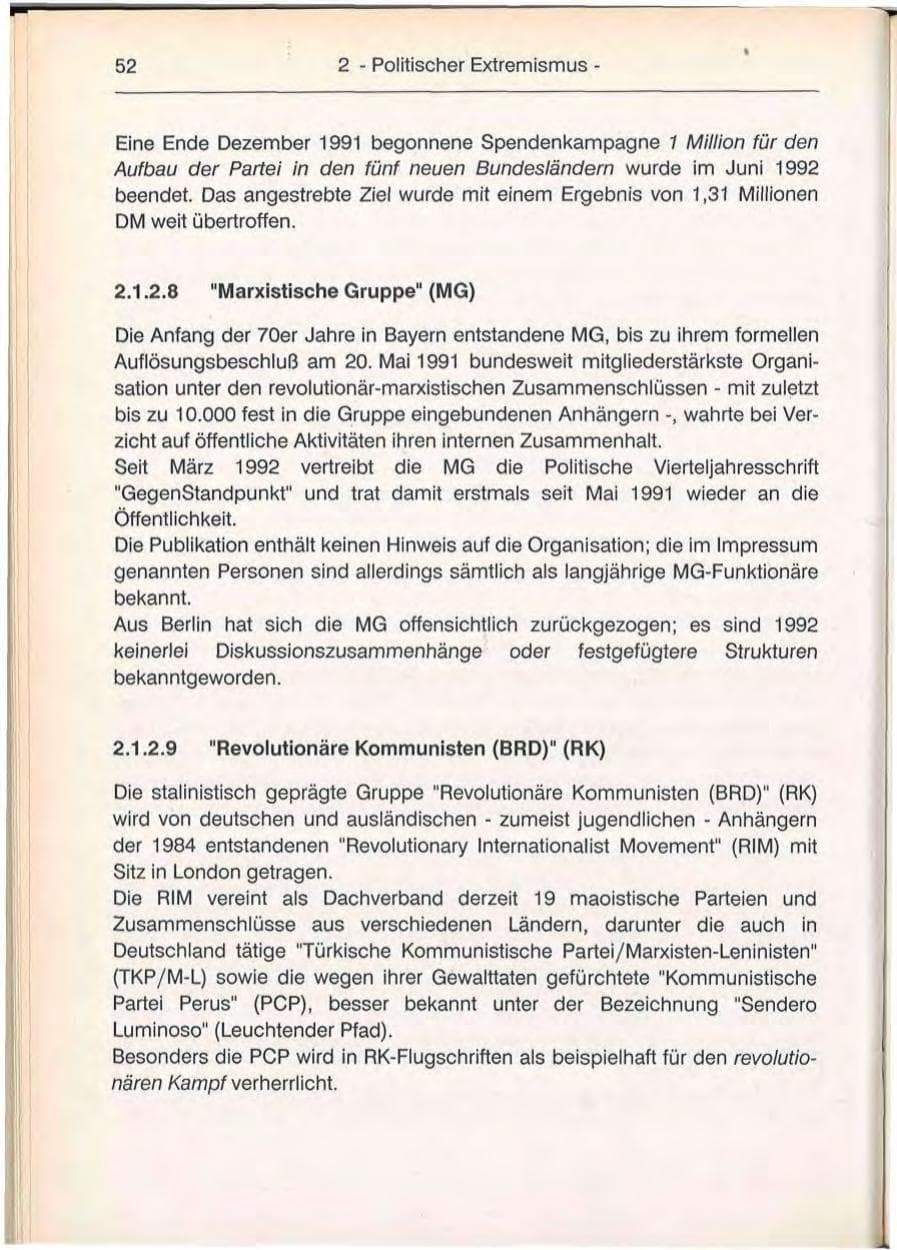 Seite 52 des Verfassungsschutzbericht 1992 Berlin