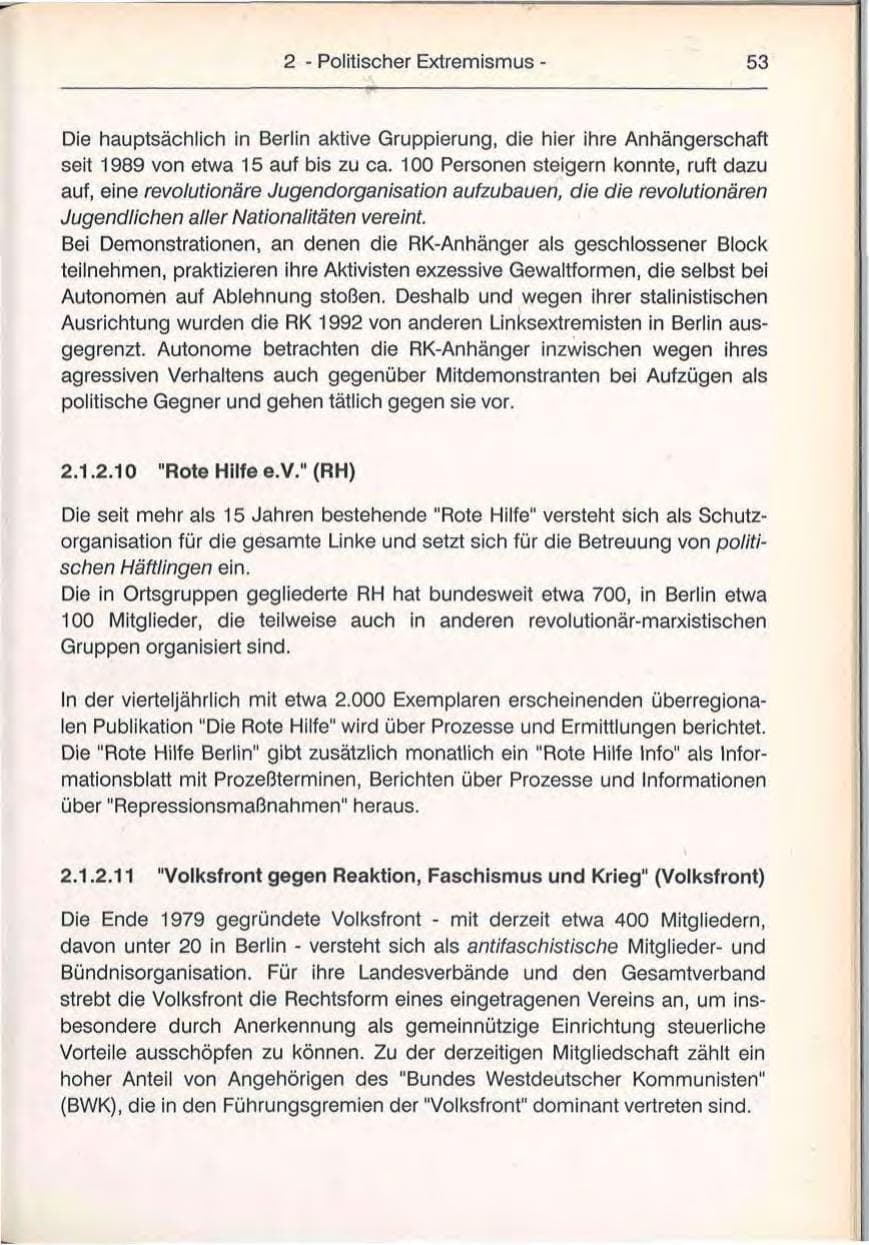 Seite 53 des Verfassungsschutzbericht 1992 Berlin