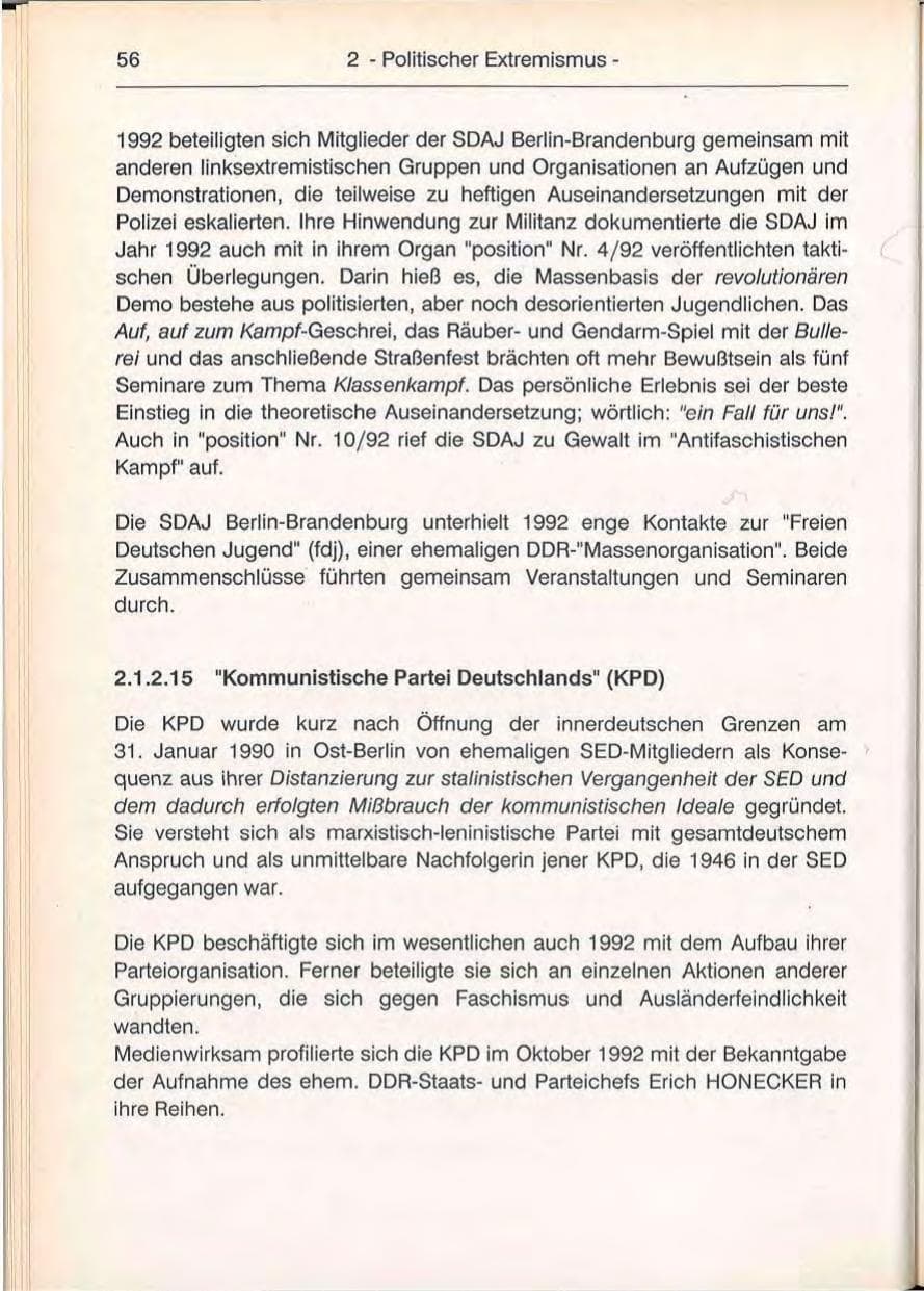 Seite 56 des Verfassungsschutzbericht 1992 Berlin