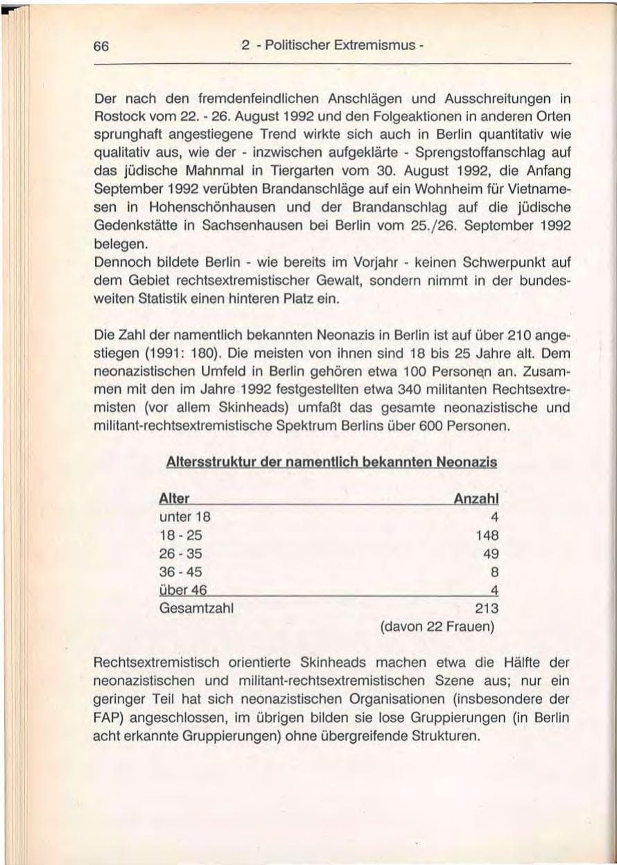 Seite 66 des Verfassungsschutzbericht 1992 Berlin