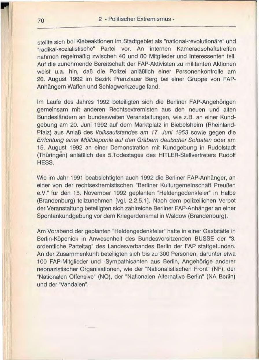 Seite 70 des Verfassungsschutzbericht 1992 Berlin