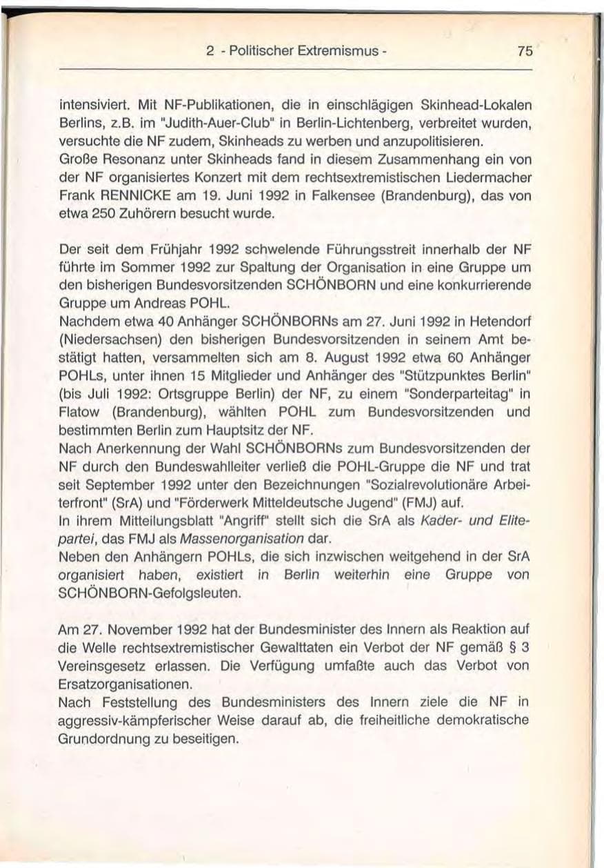Seite 75 des Verfassungsschutzbericht 1992 Berlin