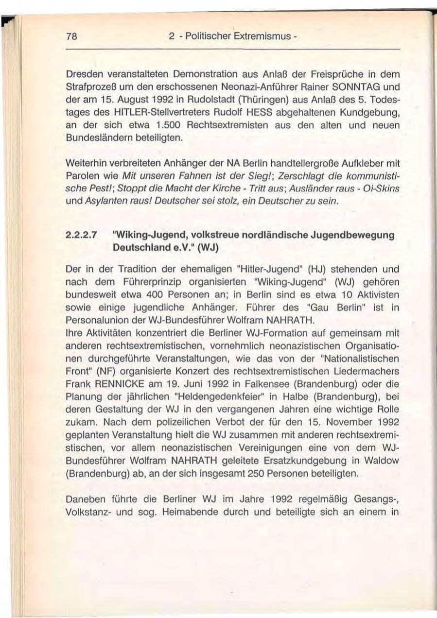 Seite 78 des Verfassungsschutzbericht 1992 Berlin
