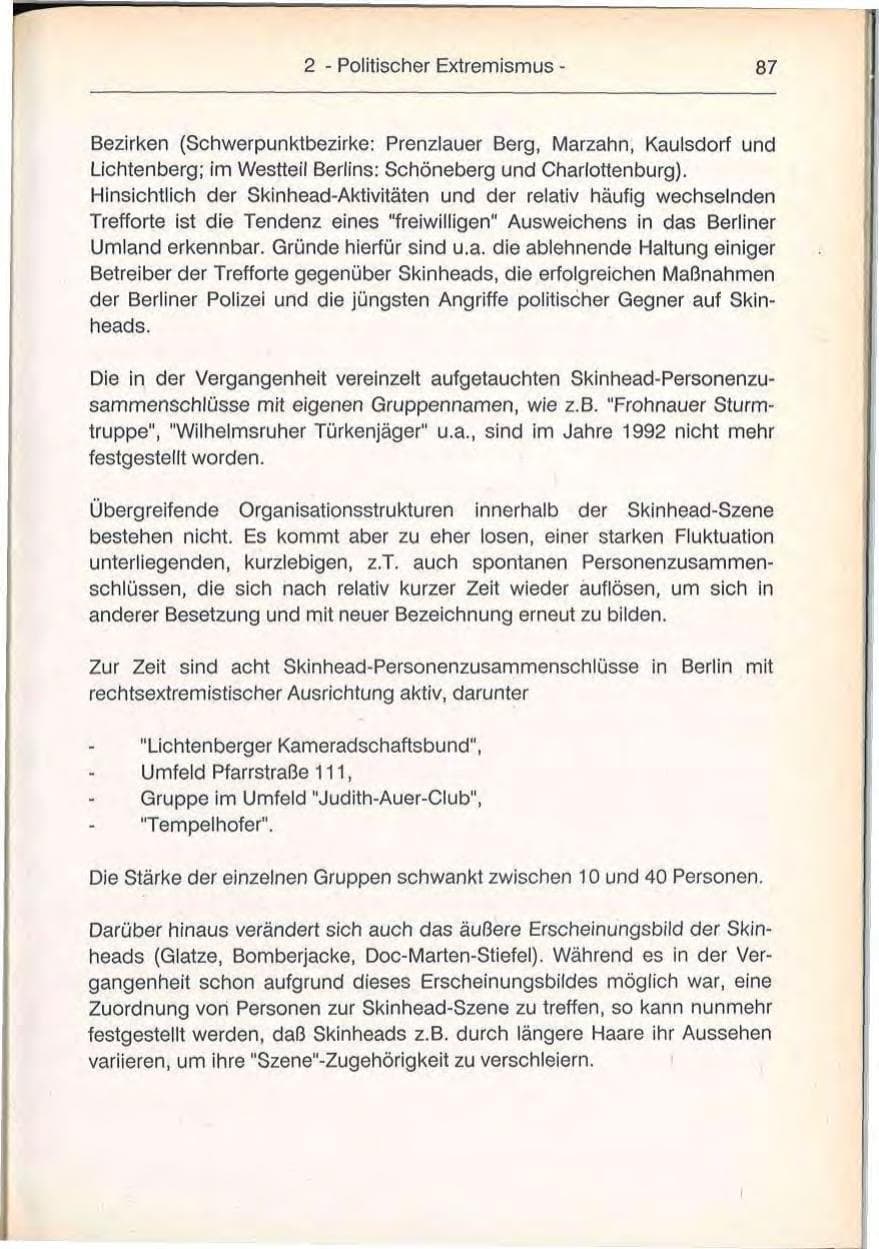 Seite 87 des Verfassungsschutzbericht 1992 Berlin