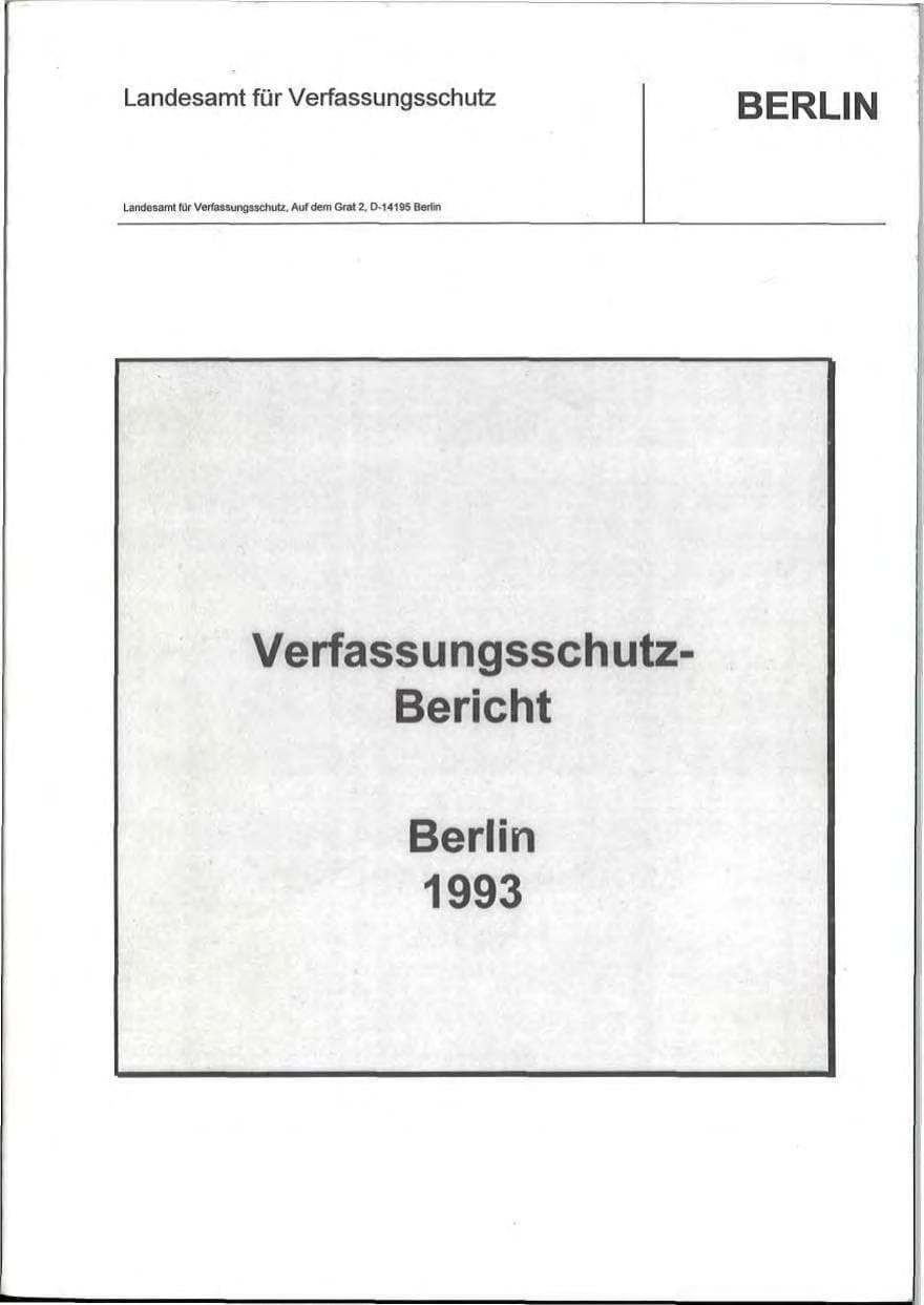 Seite 1 des Verfassungsschutzbericht 1993 Berlin