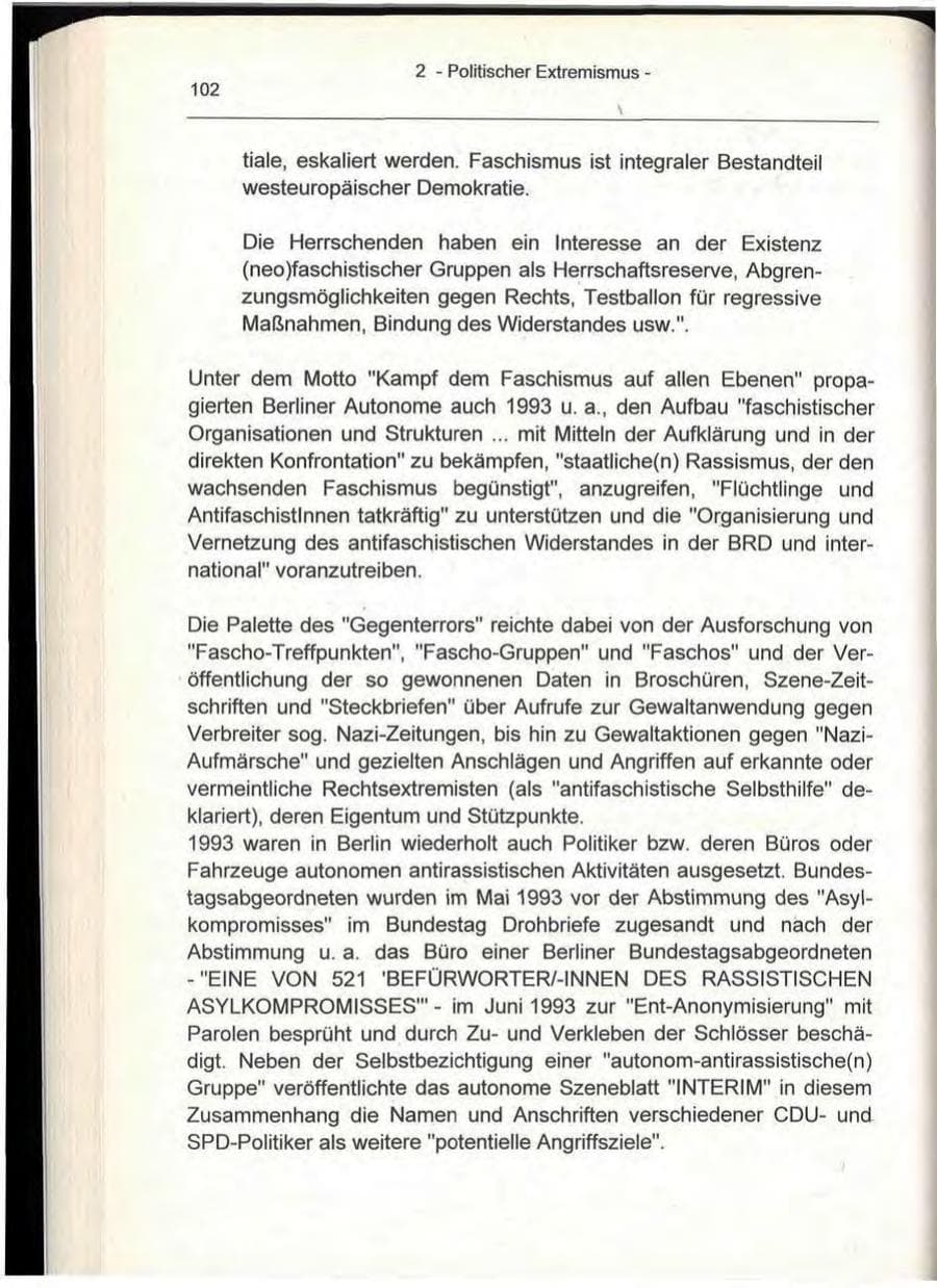 Seite 102 des Verfassungsschutzbericht 1993 Berlin
