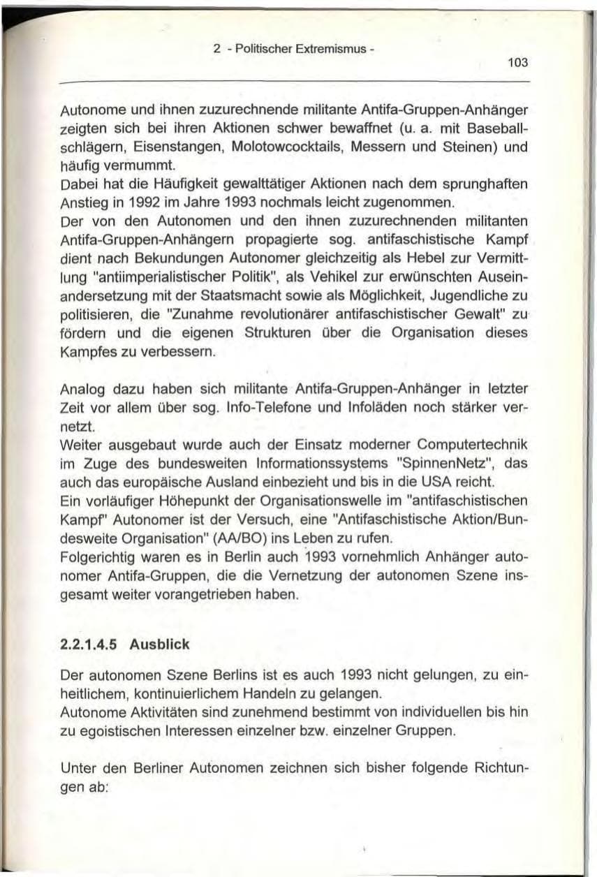 Seite 103 des Verfassungsschutzbericht 1993 Berlin