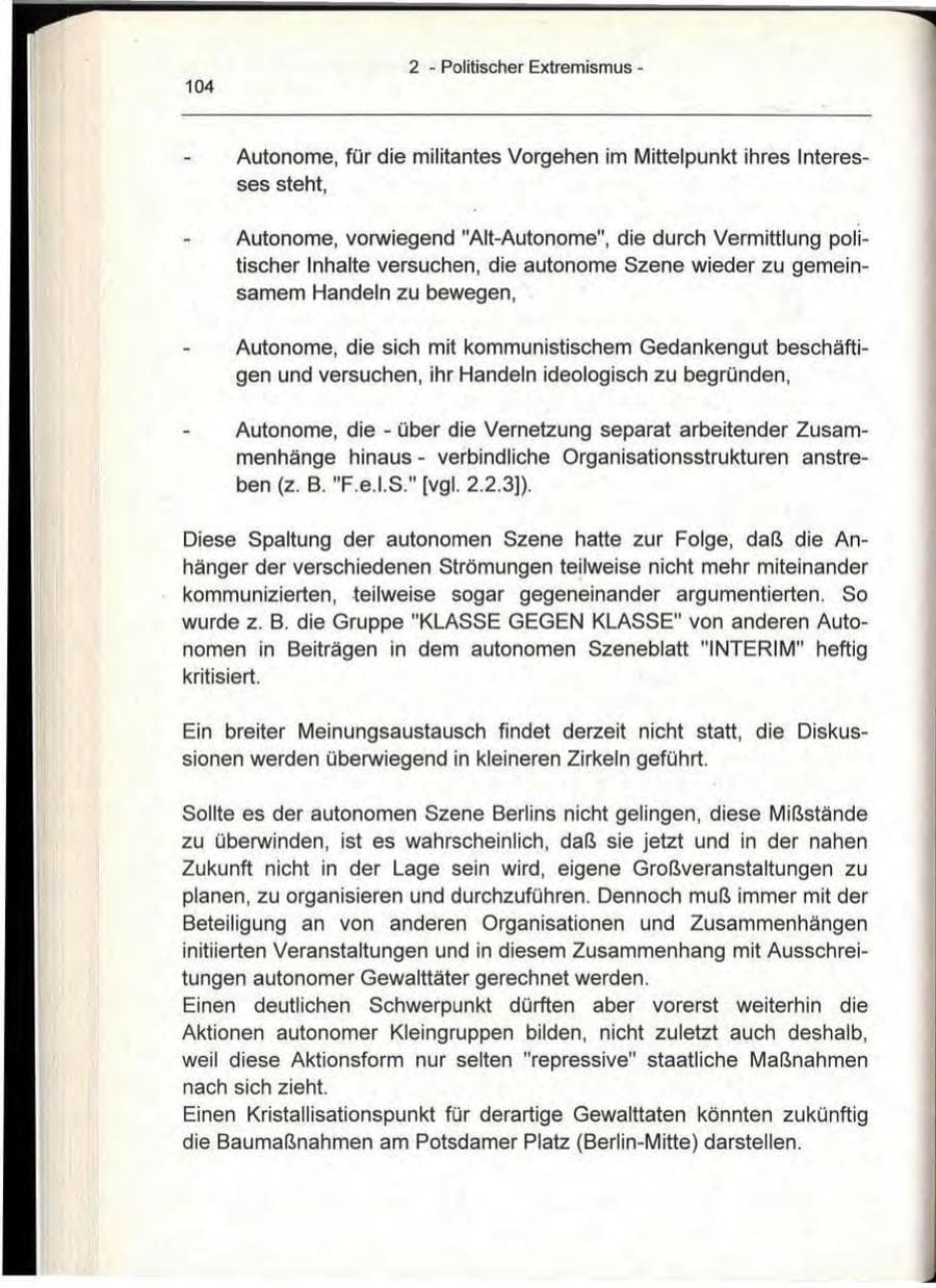 Seite 104 des Verfassungsschutzbericht 1993 Berlin
