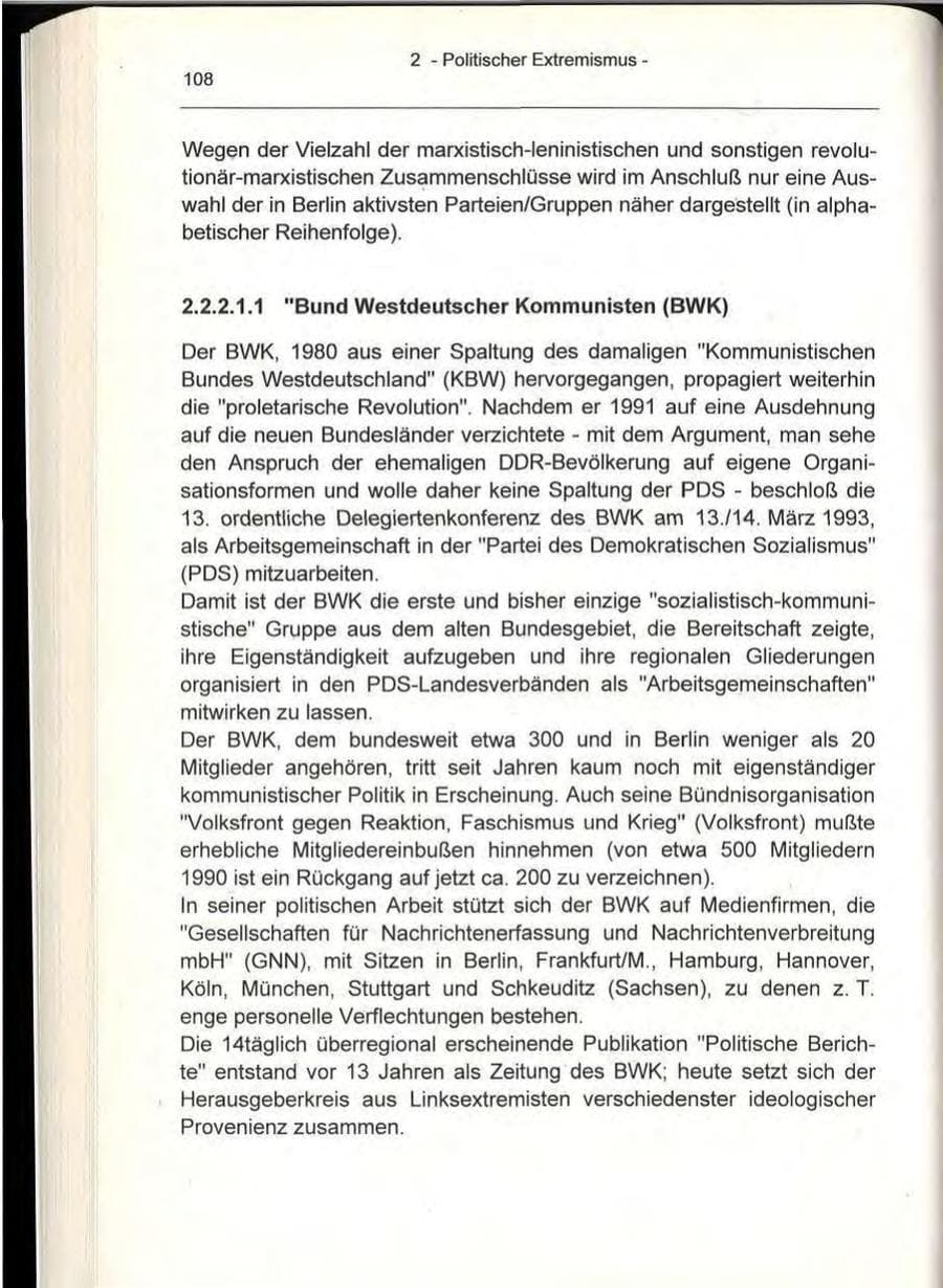 Seite 108 des Verfassungsschutzbericht 1993 Berlin