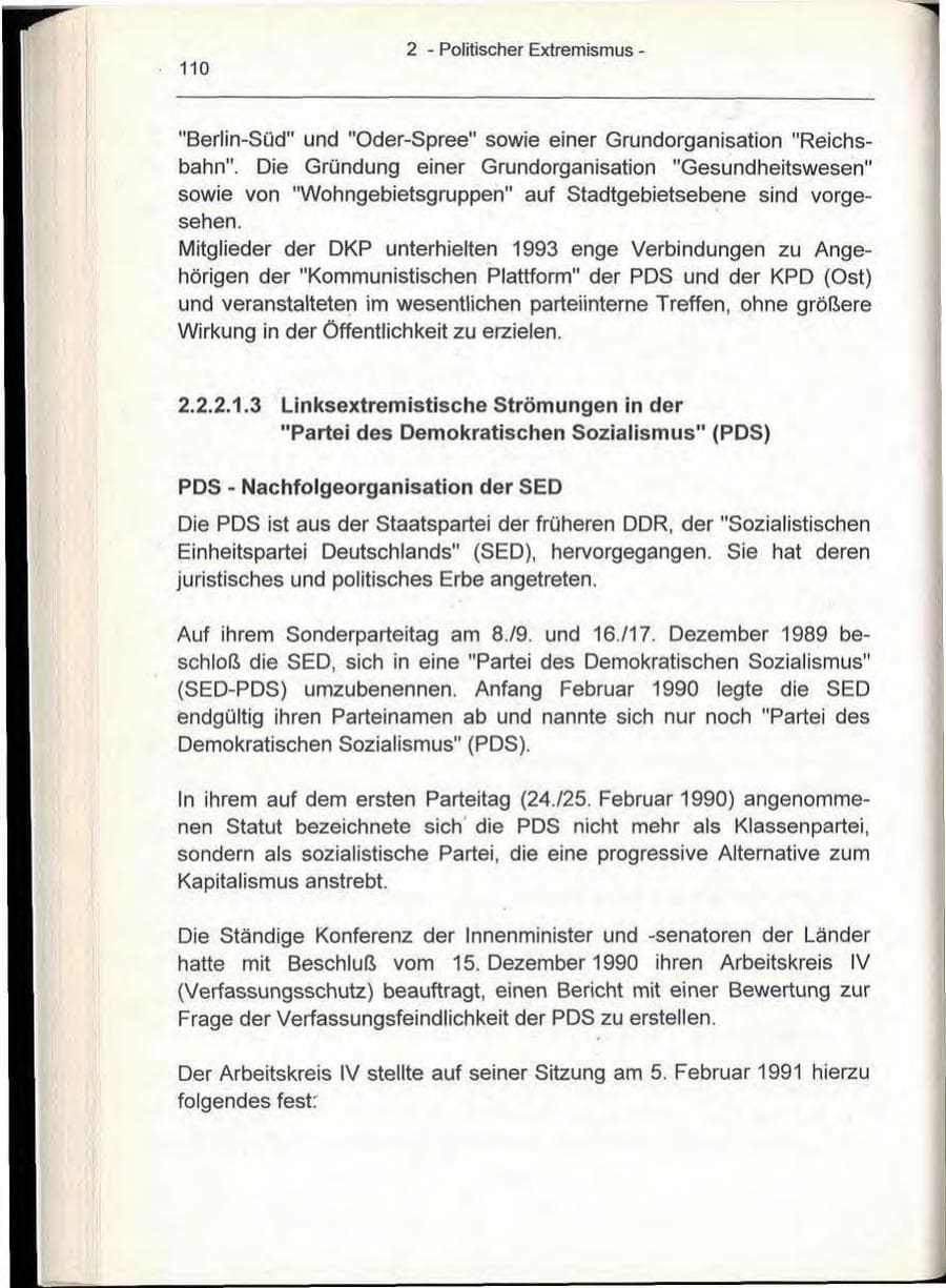 Seite 110 des Verfassungsschutzbericht 1993 Berlin