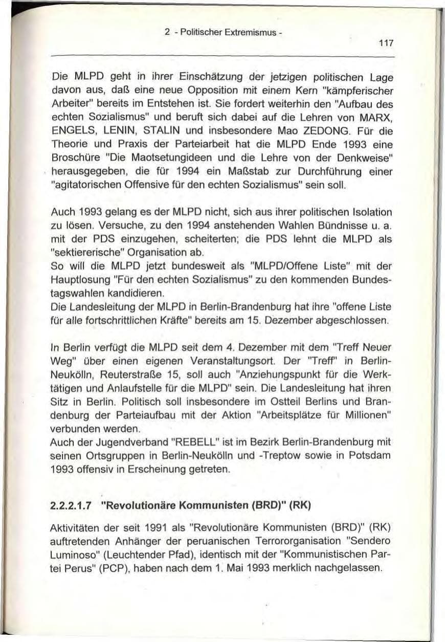 Seite 117 des Verfassungsschutzbericht 1993 Berlin