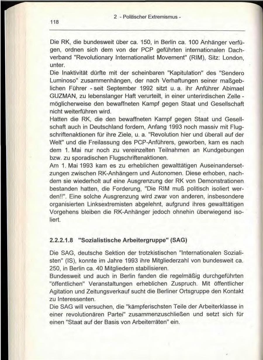 Seite 118 des Verfassungsschutzbericht 1993 Berlin
