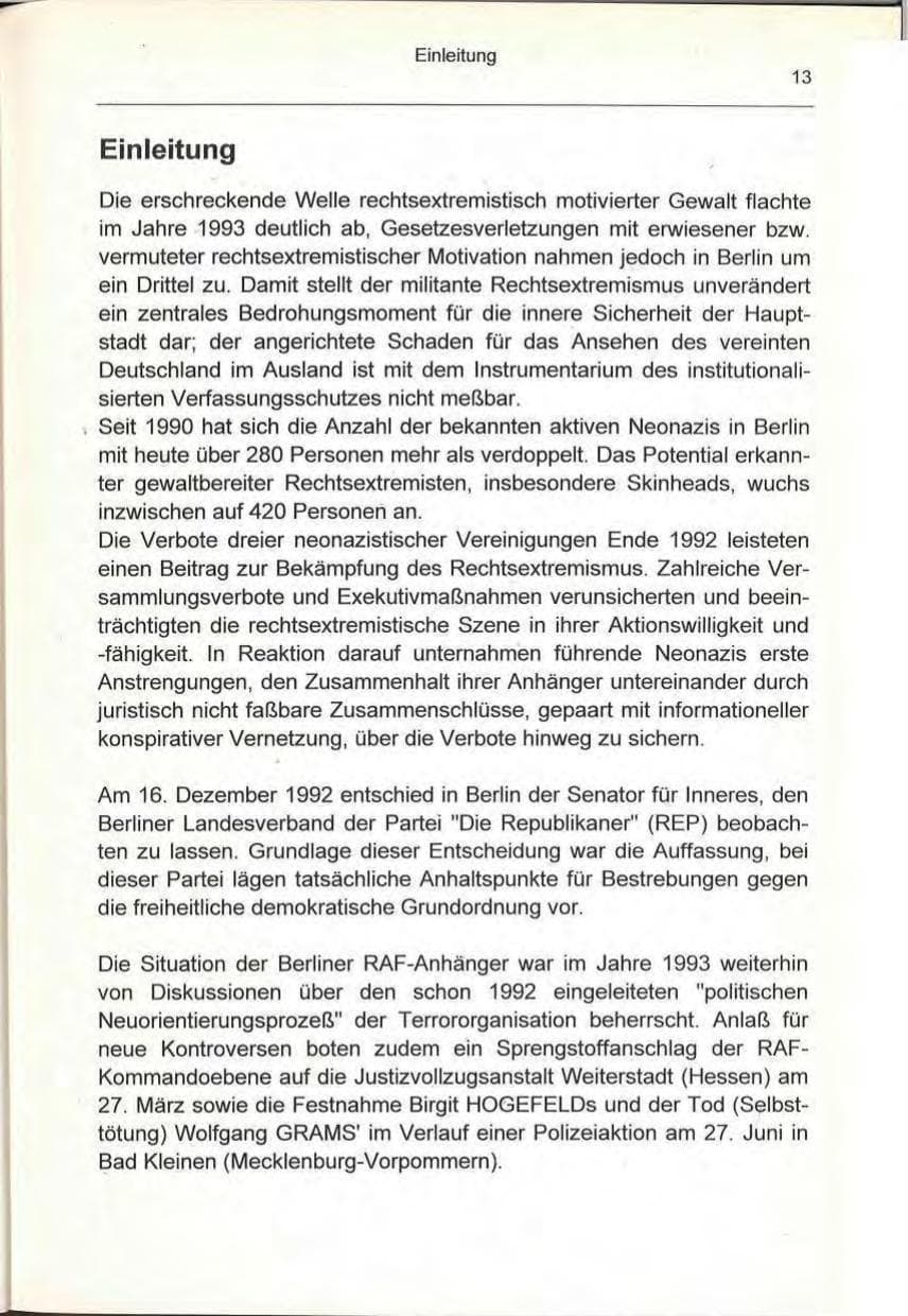 Seite 13 des Verfassungsschutzbericht 1993 Berlin
