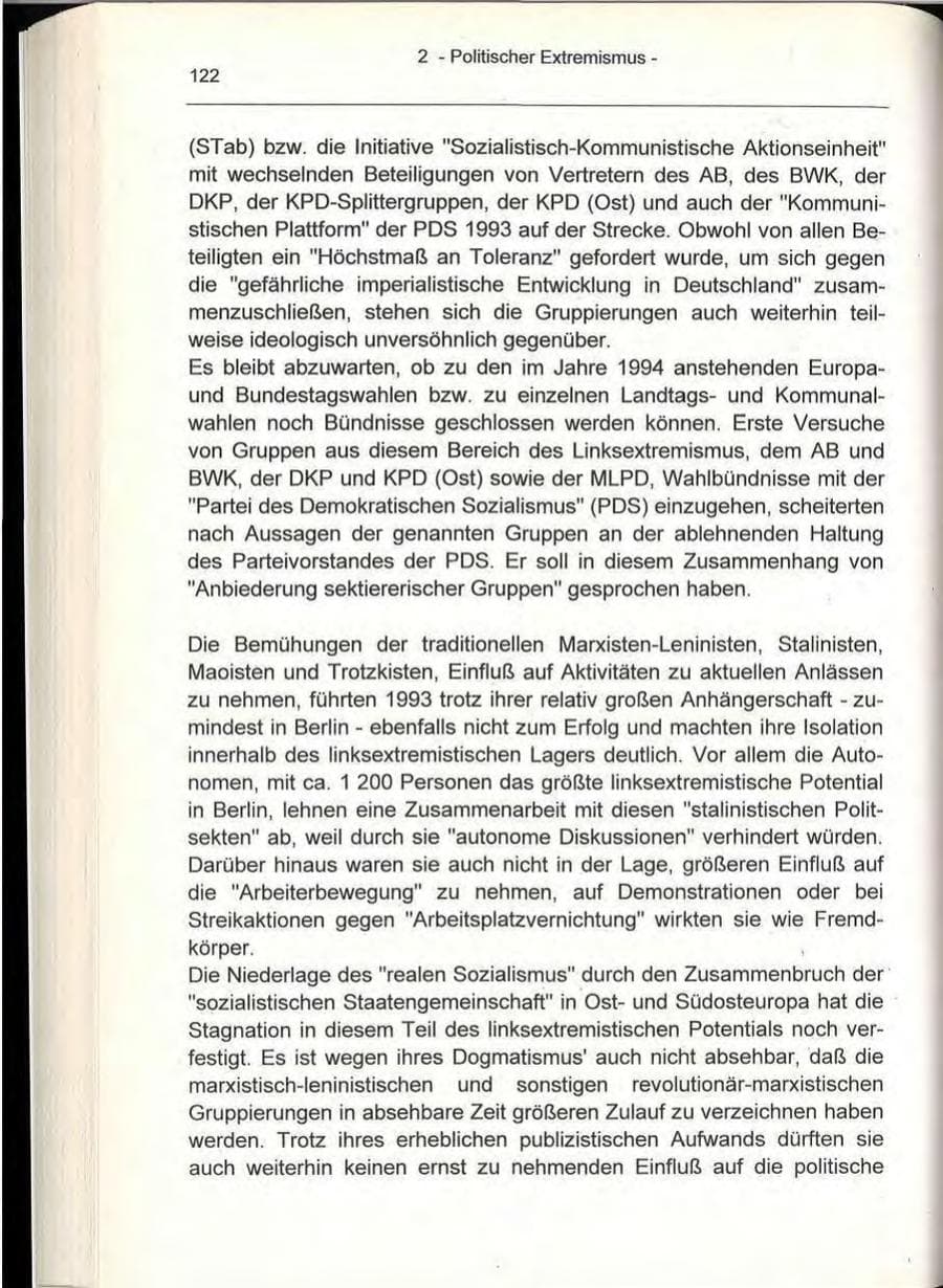 Seite 122 des Verfassungsschutzbericht 1993 Berlin