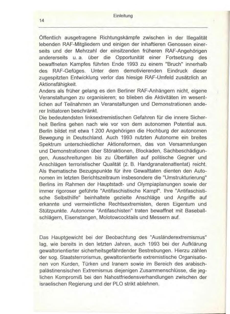 Seite 14 des Verfassungsschutzbericht 1993 Berlin