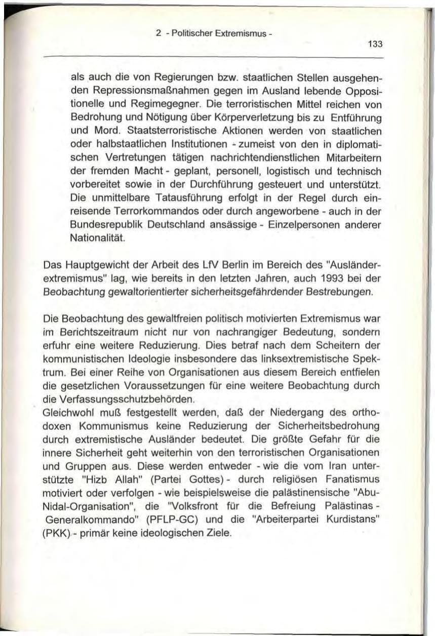 Seite 133 des Verfassungsschutzbericht 1993 Berlin