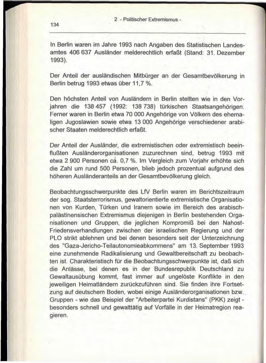Seite 134 des Verfassungsschutzbericht 1993 Berlin