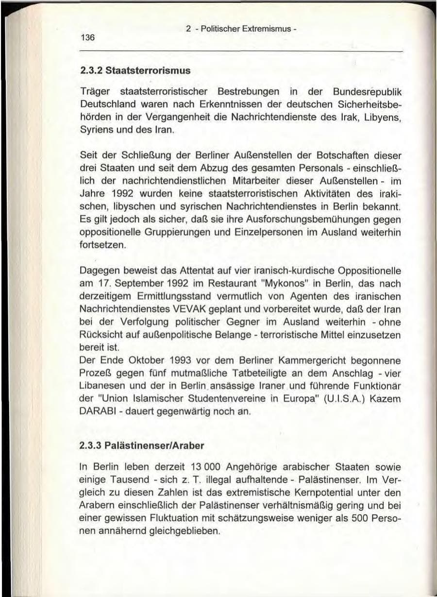 Seite 136 des Verfassungsschutzbericht 1993 Berlin
