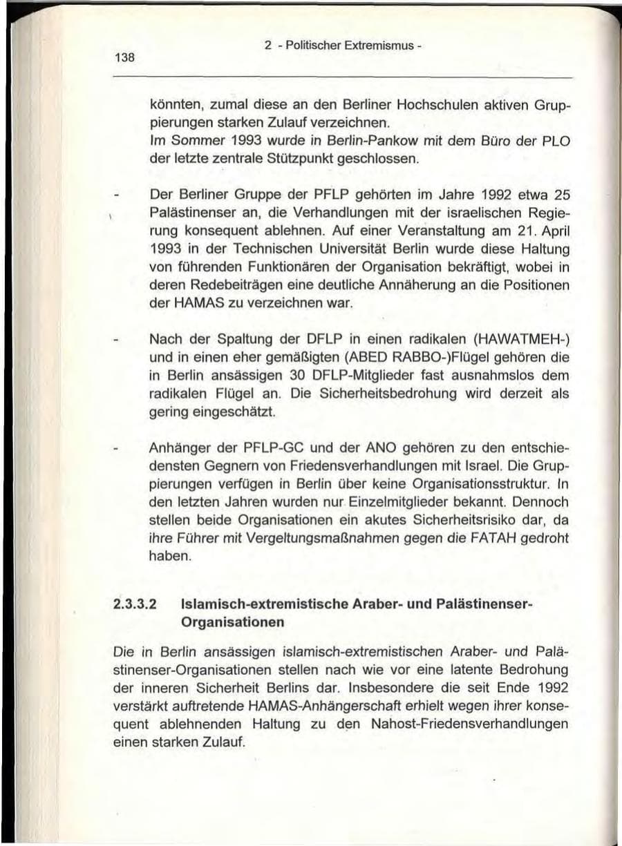 Seite 138 des Verfassungsschutzbericht 1993 Berlin
