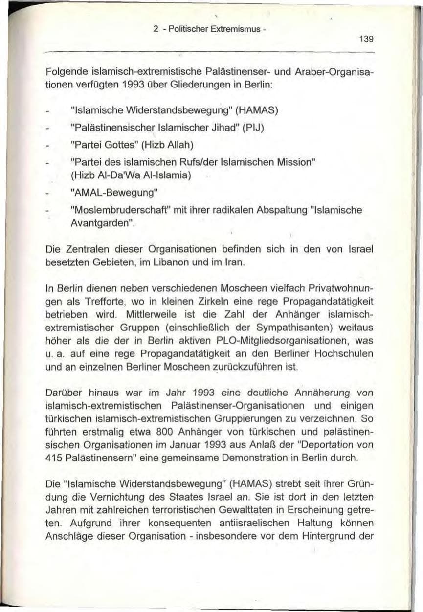 Seite 139 des Verfassungsschutzbericht 1993 Berlin