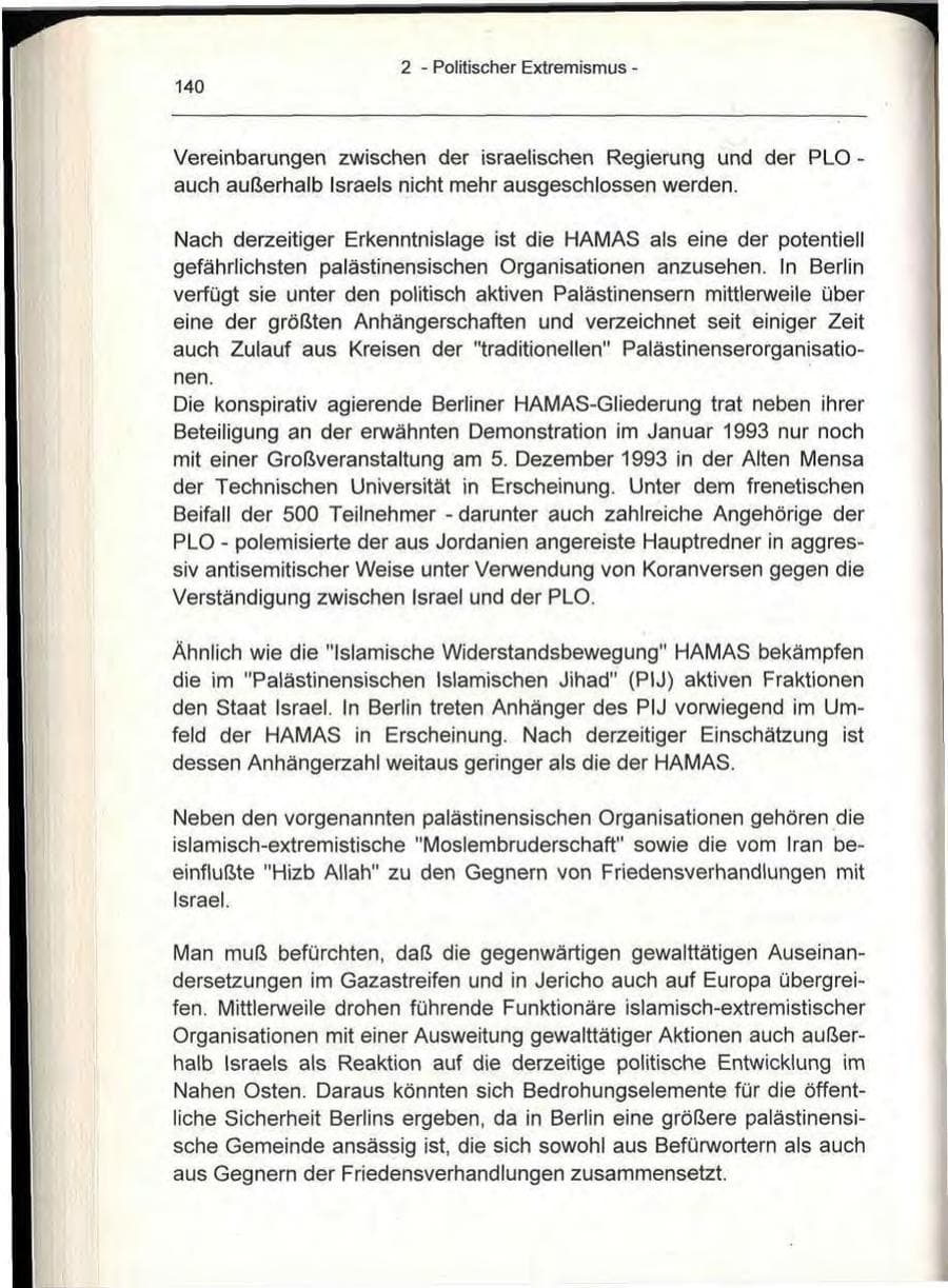 Seite 140 des Verfassungsschutzbericht 1993 Berlin