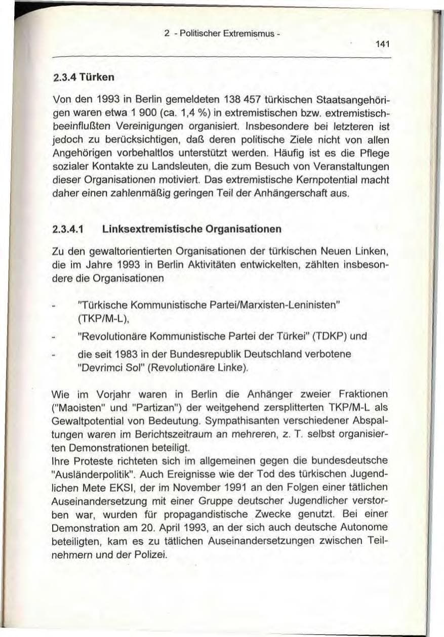 Seite 141 des Verfassungsschutzbericht 1993 Berlin