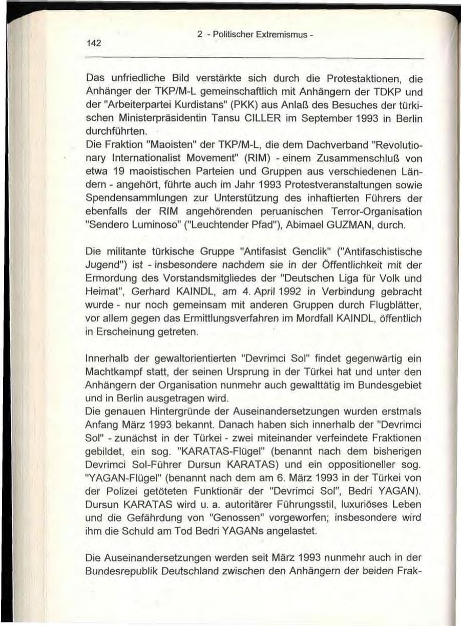 Seite 142 des Verfassungsschutzbericht 1993 Berlin