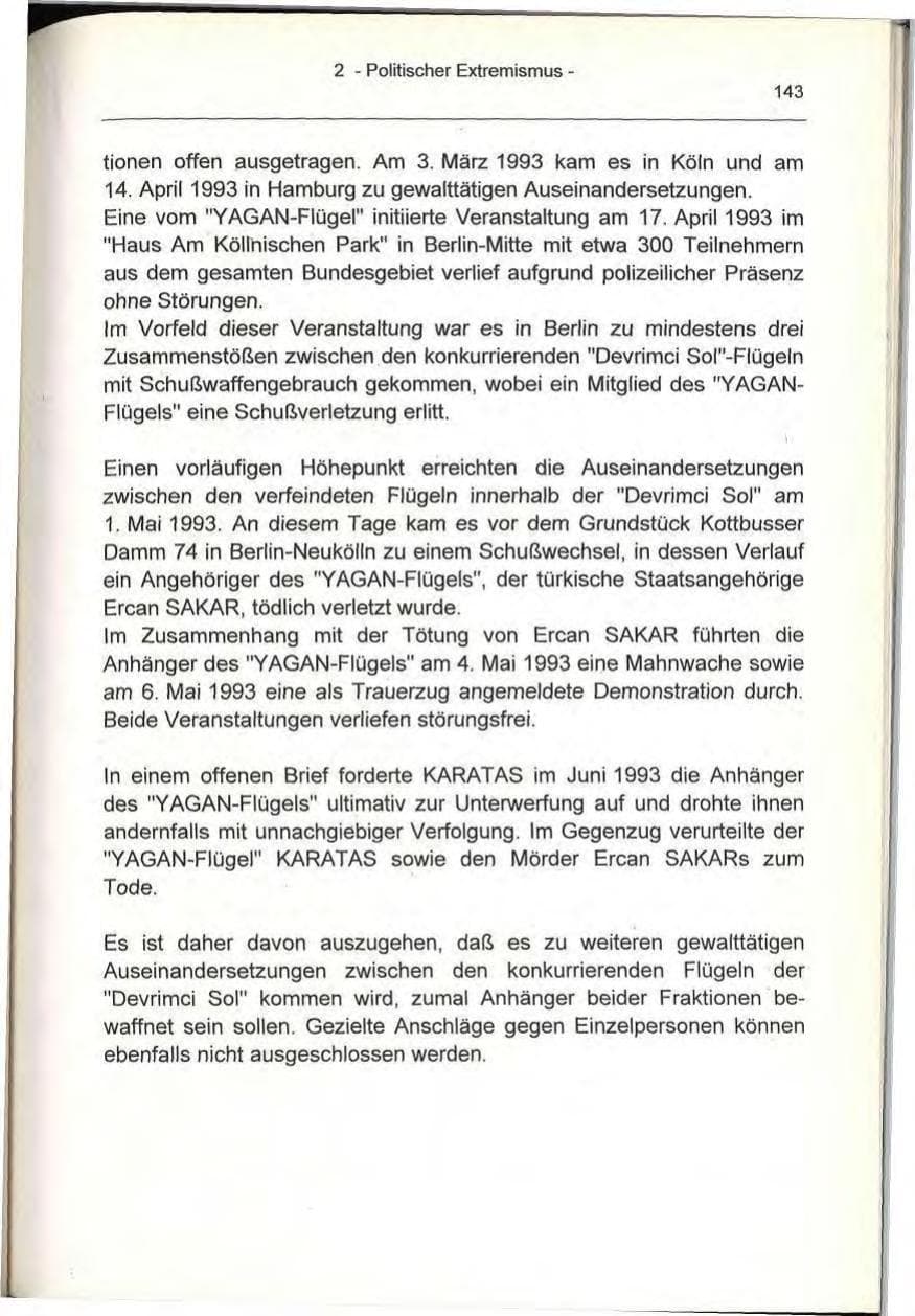 Seite 143 des Verfassungsschutzbericht 1993 Berlin