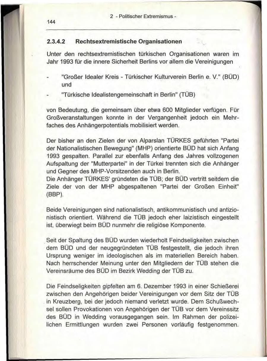 Seite 144 des Verfassungsschutzbericht 1993 Berlin